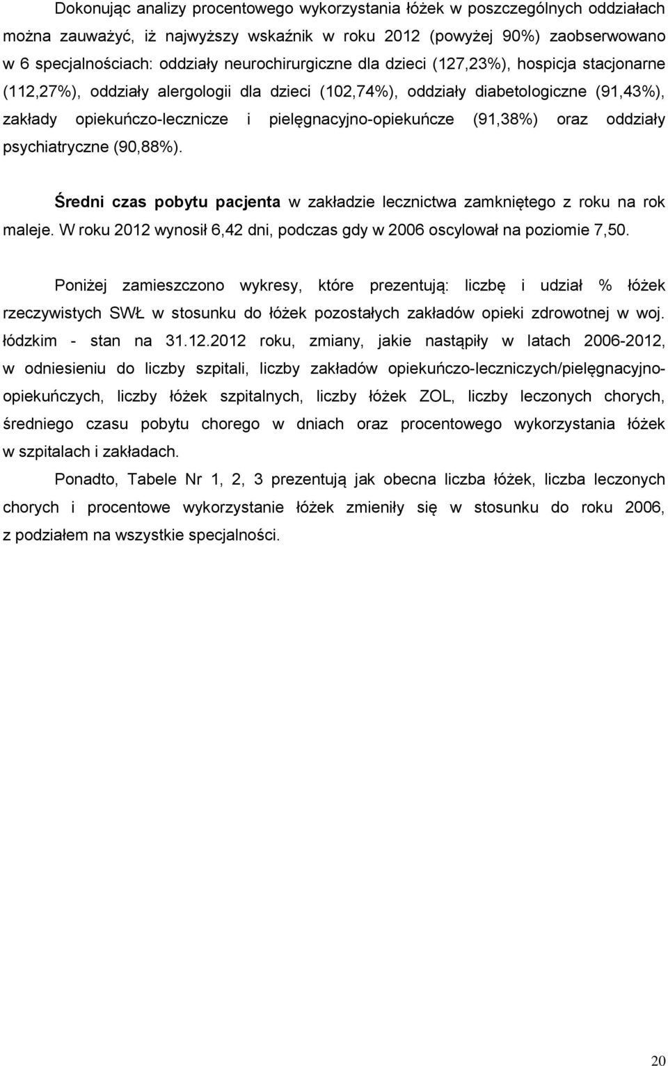 pielęgnacyjno-opiekuńcze (91,38%) oraz oddziały psychiatryczne (90,88%). Średni czas pobytu pacjenta w zakładzie lecznictwa zamkniętego z roku na rok maleje.