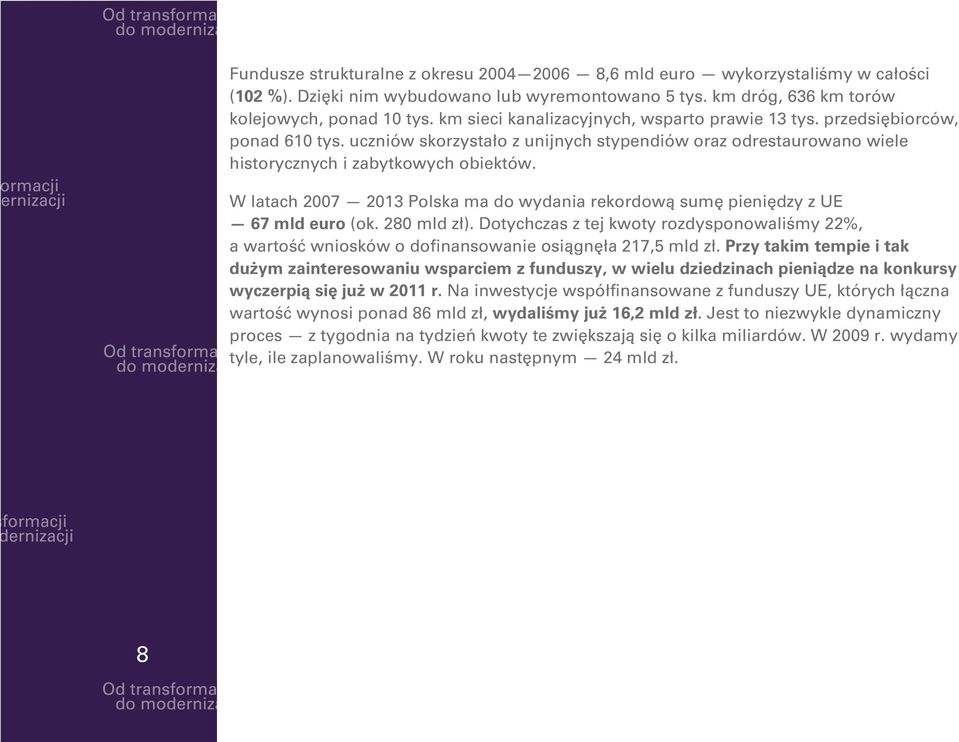 W latach 2007 2013 Polska ma do wydania rekordową sumę pieniędzy z UE 67 mld euro (ok. 280 mld zł).