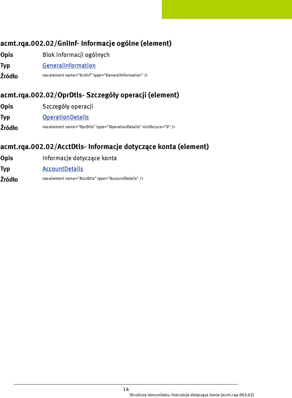 type="generalinformation" /> 02/oprdtls- Szczegóły operacji (element) Szczegóły operacji OperationDetails <xs:element