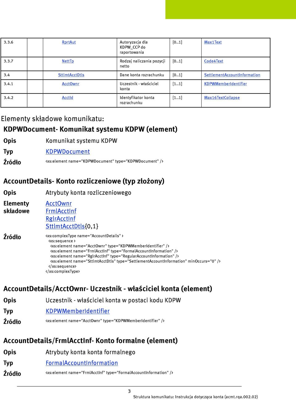 .1] Max16TextCollapse komunikatu: KDPWDocument- Komunikat systemu KDPW (element) Komunikat systemu KDPW KDPWDocument <xs:element name="kdpwdocument" type="kdpwdocument" /> AccountDetails- Konto