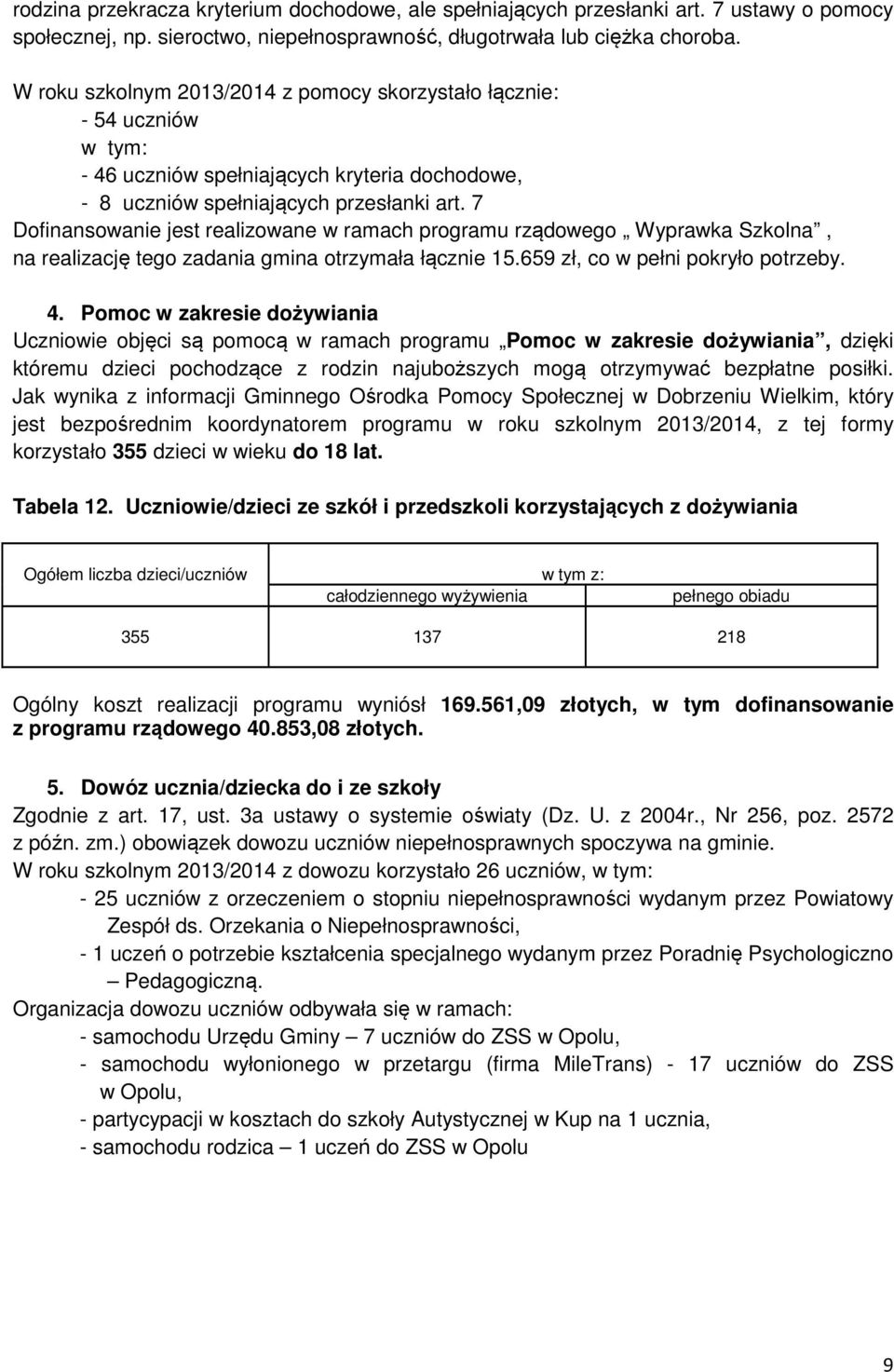 7 Dofinansowanie jest realizowane w ramach programu rządowego Wyprawka Szkolna, na realizację tego zadania gmina otrzymała łącznie 15.659 zł, co w pełni pokryło potrzeby. 4.