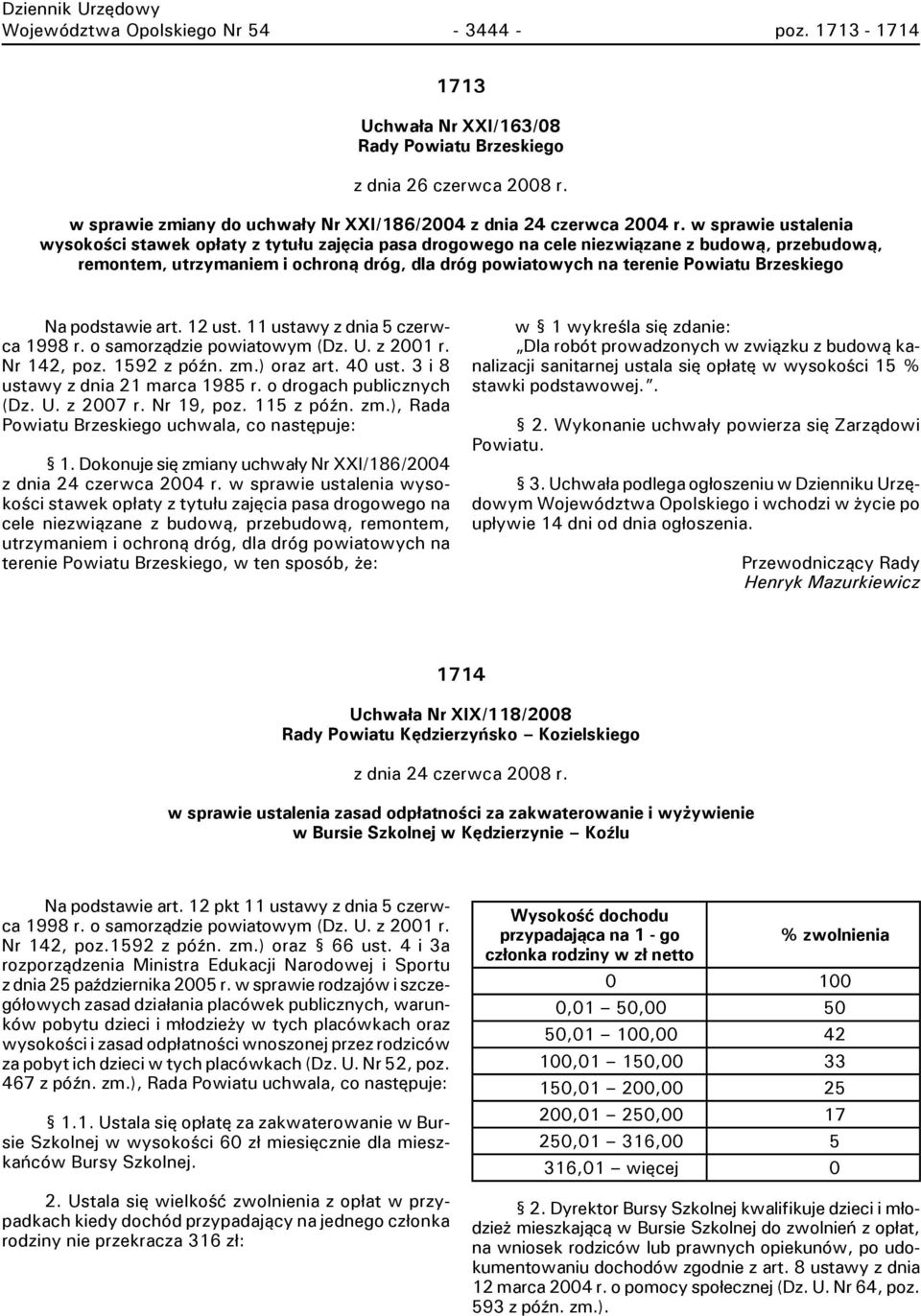 Brzeskiego Na podstawie art. 12 ust. 11 ustawy z dnia 5 czerwca 1998 r. o samorządzie powiatowym (Dz. U. z 2001 r. Nr 142, poz. 1592 z późn. zm.) oraz art. 40 ust. 3 i 8 ustawy z dnia 21 marca 1985 r.