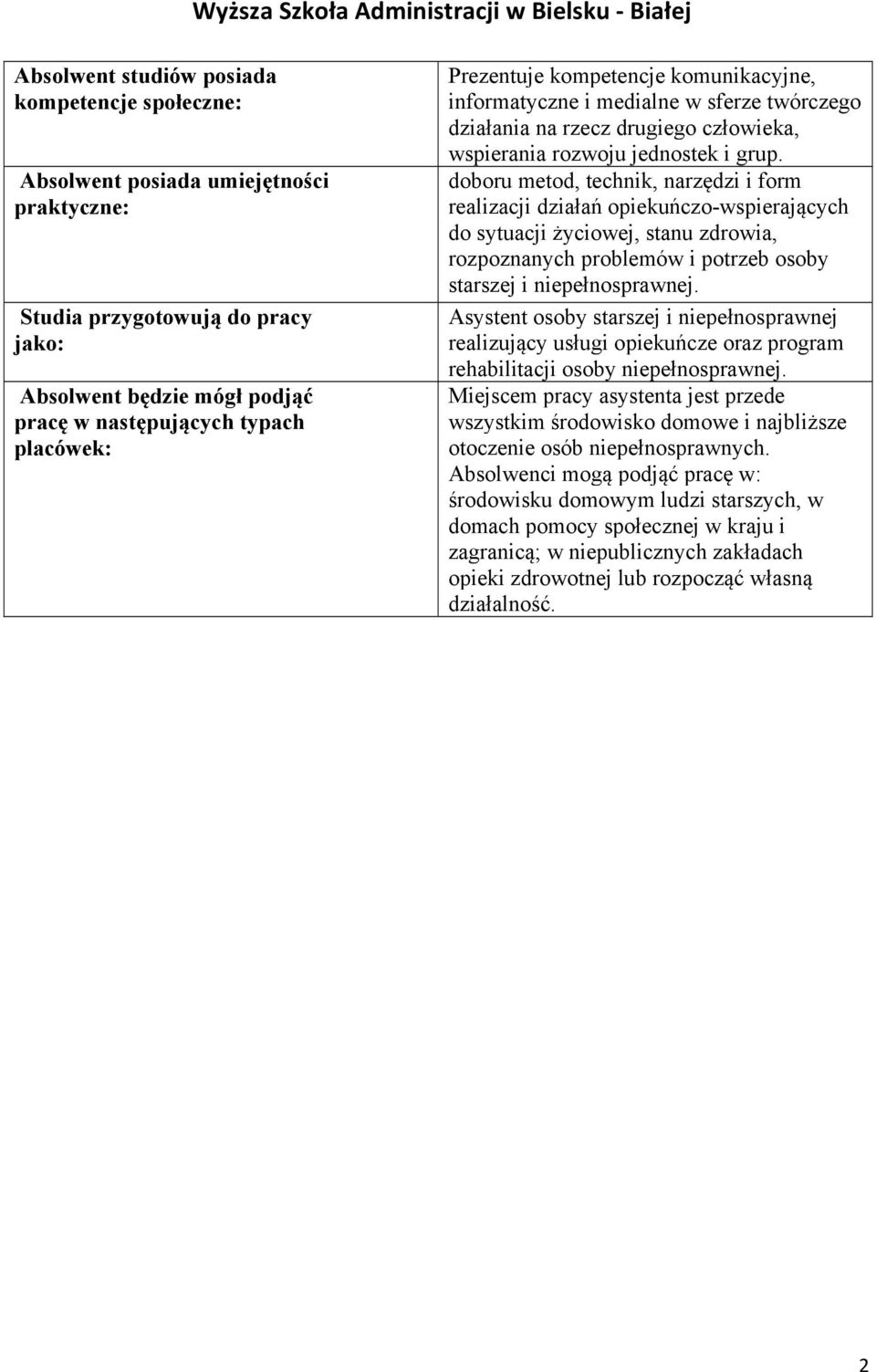 grup. doboru metod, technik, narzędzi i form realizacji działań opiekuńczo-wspierających do sytuacji życiowej, stanu zdrowia, rozpoznanych problemów i potrzeb osoby starszej i niepełnosprawnej.