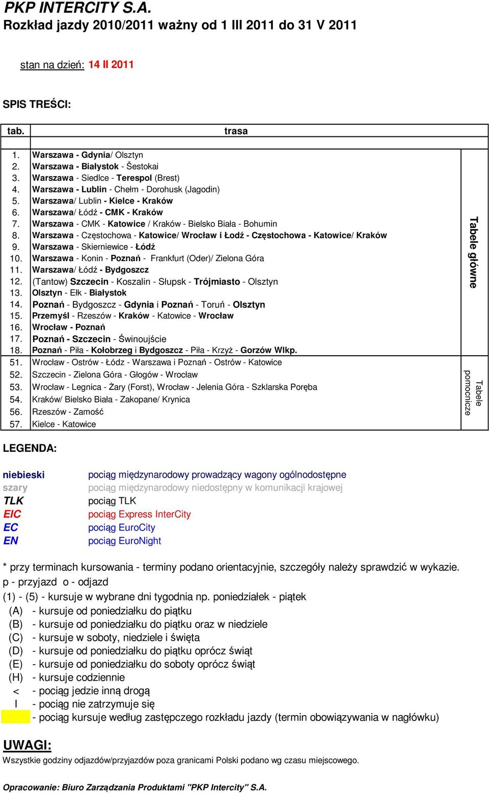 - Częstochowa - Katowice/ Wrocław i Łodź - Częstochowa - Katowice/ Kraków 9. - Skierniewice - Łódź 10. - Konin - Poznań - Frankfurt (Oder)/ Zielona Góra 11. / Łódź - Bydgoszcz 12.