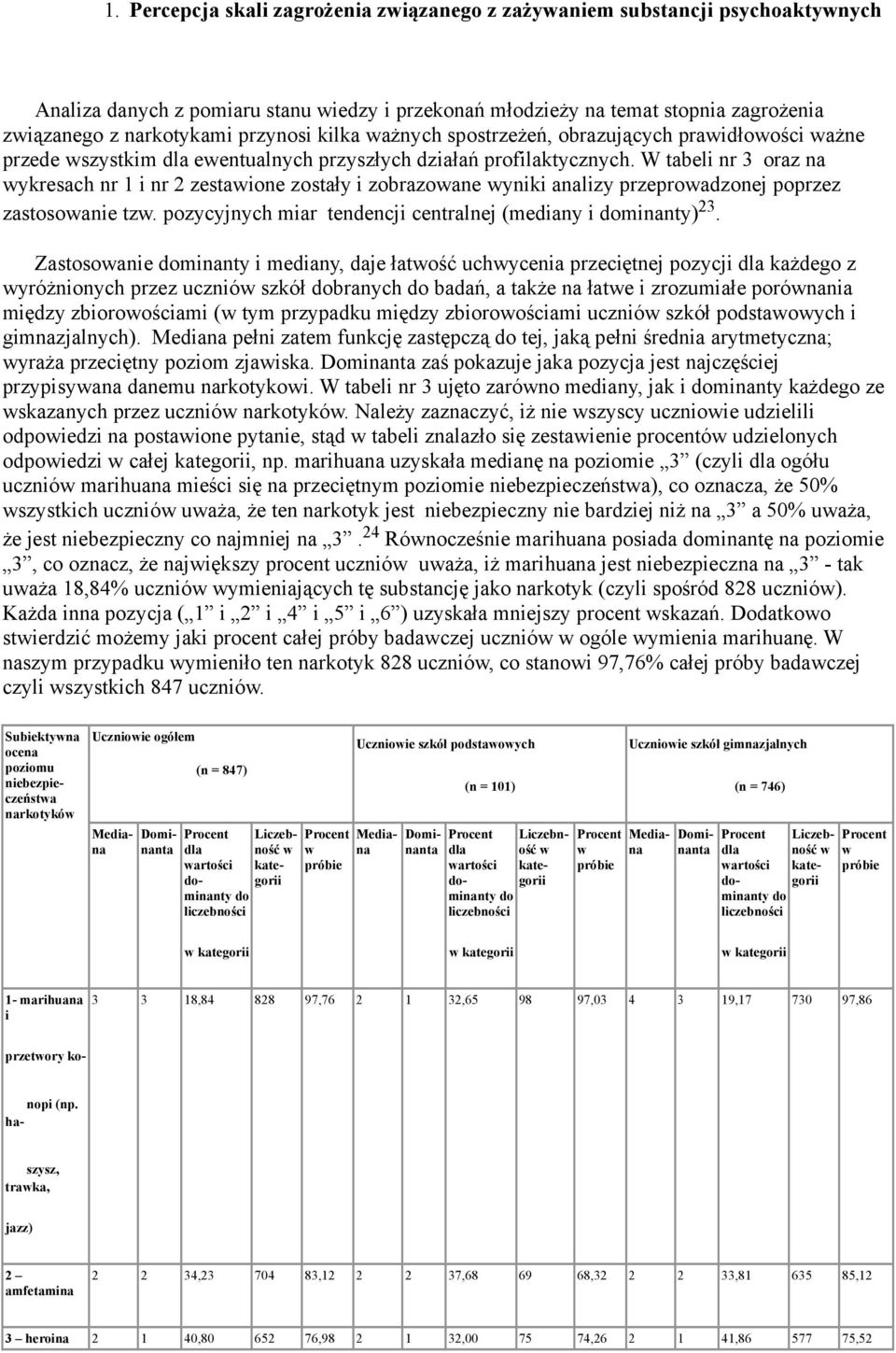 W tabeli nr 3 oraz na wykresach nr 1 i nr 2 zestawione zosta!y i zobrazowane wyniki analizy przeprowadzonej poprzez zastosowanie tzw. pozycyjnych miar tendencji centralnej (mediany i dominanty) 23.