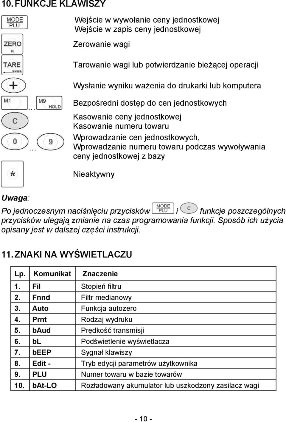 z bazy Nieaktywny Uwaga: Po jednoczesnym naciśnięciu przycisków i funkcje poszczególnych przycisków ulegają zmianie na czas programowania funkcji.