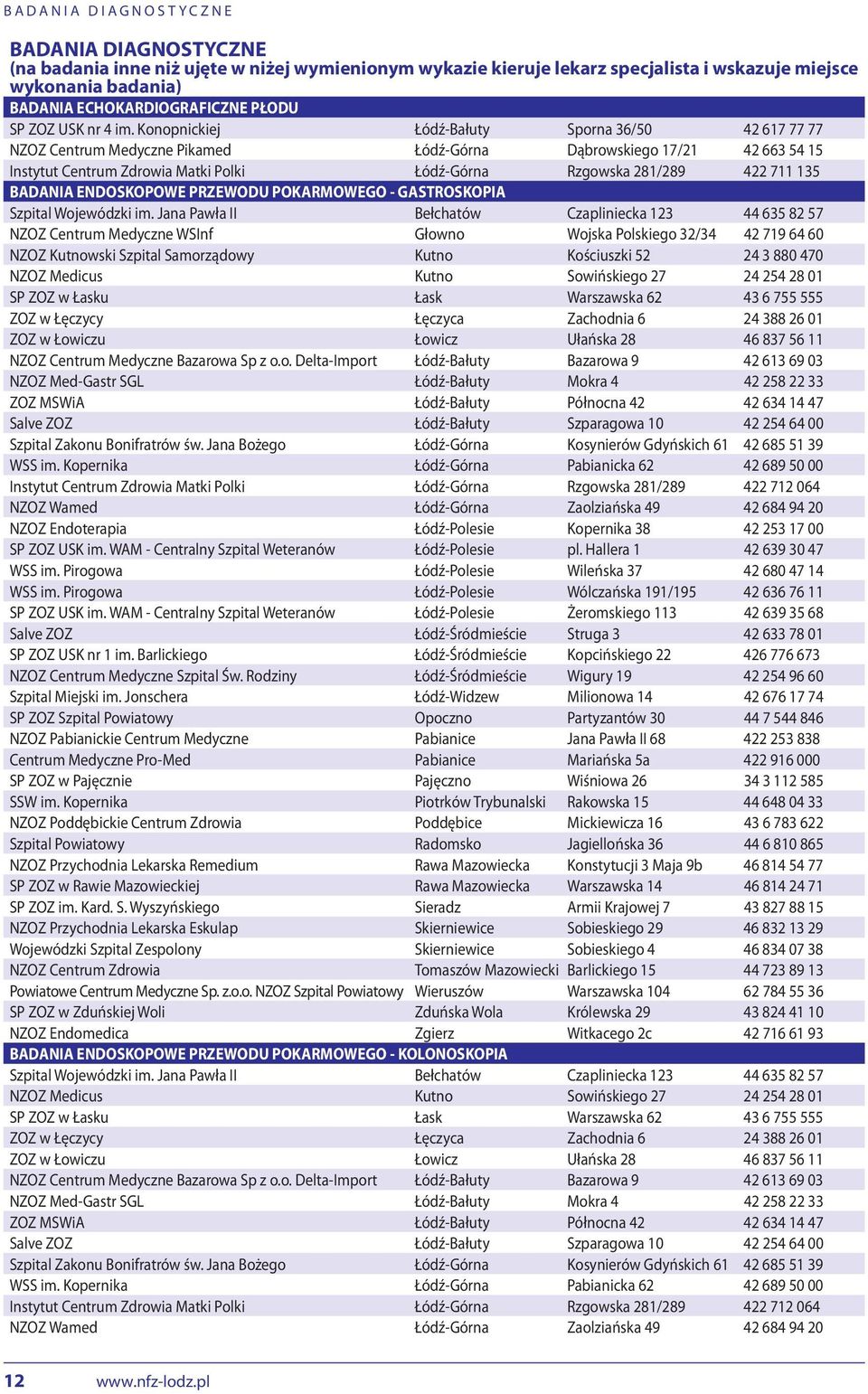 Konopnickiej Łódź-Bałuty Sporna 36/50 42 617 77 77 NZOZ Centrum Medyczne Pikamed Łódź-Górna Dąbrowskiego 17/21 42 663 54 15 Instytut Centrum Zdrowia Matki Polki Łódź-Górna Rzgowska 281/289 422 711
