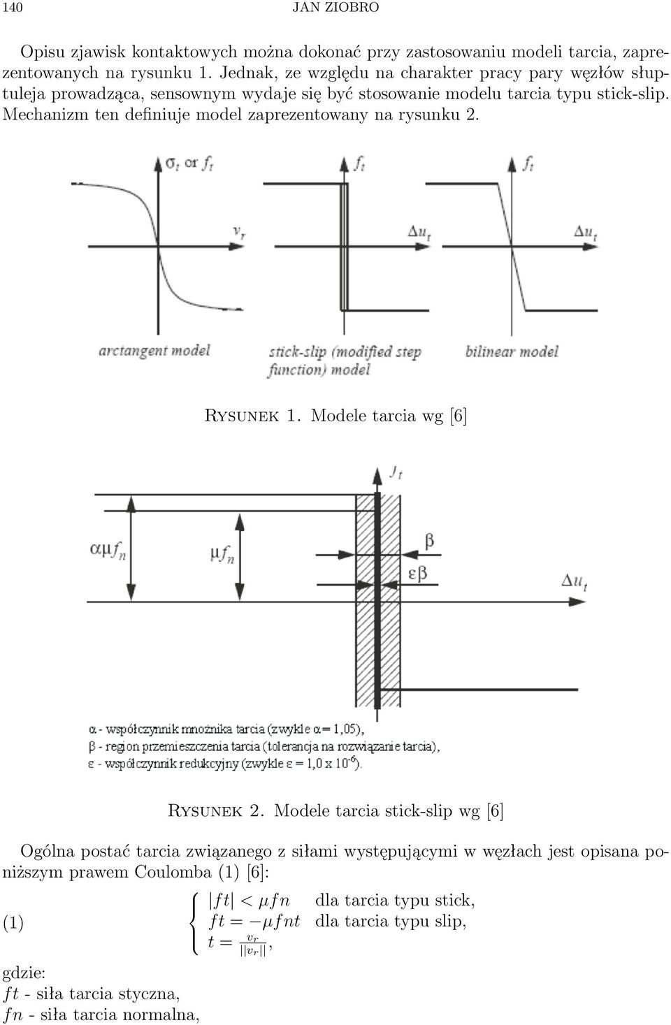 Mechanizm ten definiuje model zaprezentowany na rysunku 2. Rysunek 1. Modele tarcia wg [6] Rysunek 2.