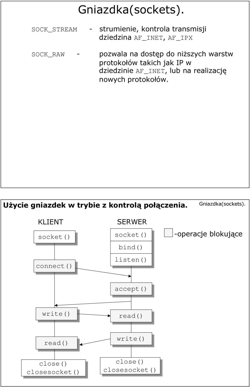 niższych warstw protokołów takich jak IP w dziedzinie AF_INET, lub na realizację nowych protokołów.