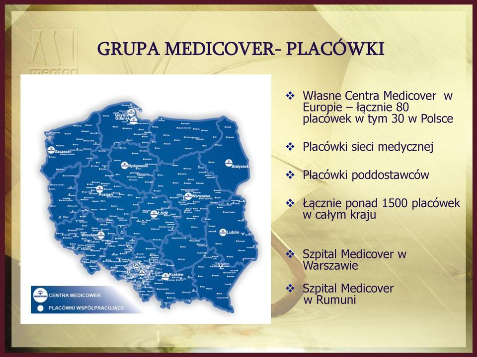 medycznej Placówki poddostawców Łącznie ponad 1500 placówek