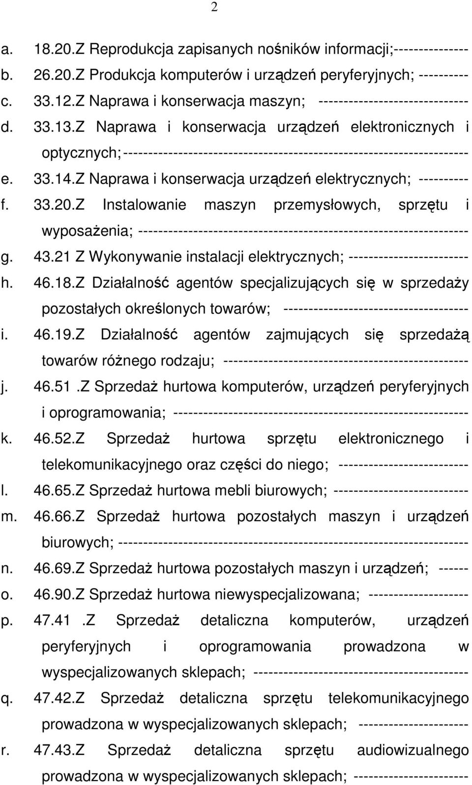 Z Naprawa i konserwacja urządzeń elektronicznych i optycznych;--------------------------------------------------------------------- e. 33.14.