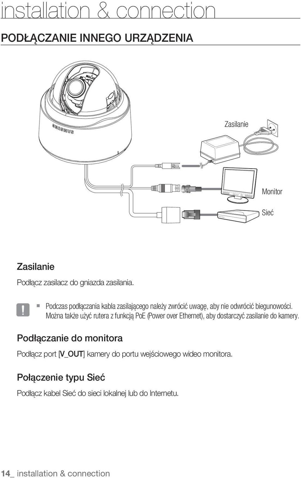 Można także użyć rutera z funkcją PoE (Power over Ethernet), aby dostarczyć zasilanie do kamery.