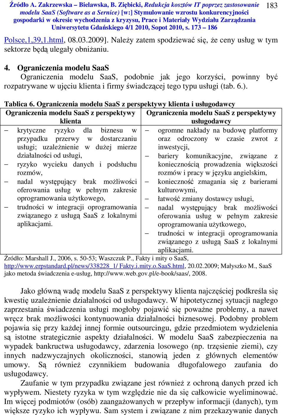 Ograniczenia modelu SaaS z perspektywy klienta i usługodawcy Ograniczenia modelu SaaS z perspektywy klienta Ograniczenia modelu SaaS z perspektywy usługodawcy krytyczne ryzyko dla biznesu w ogromne