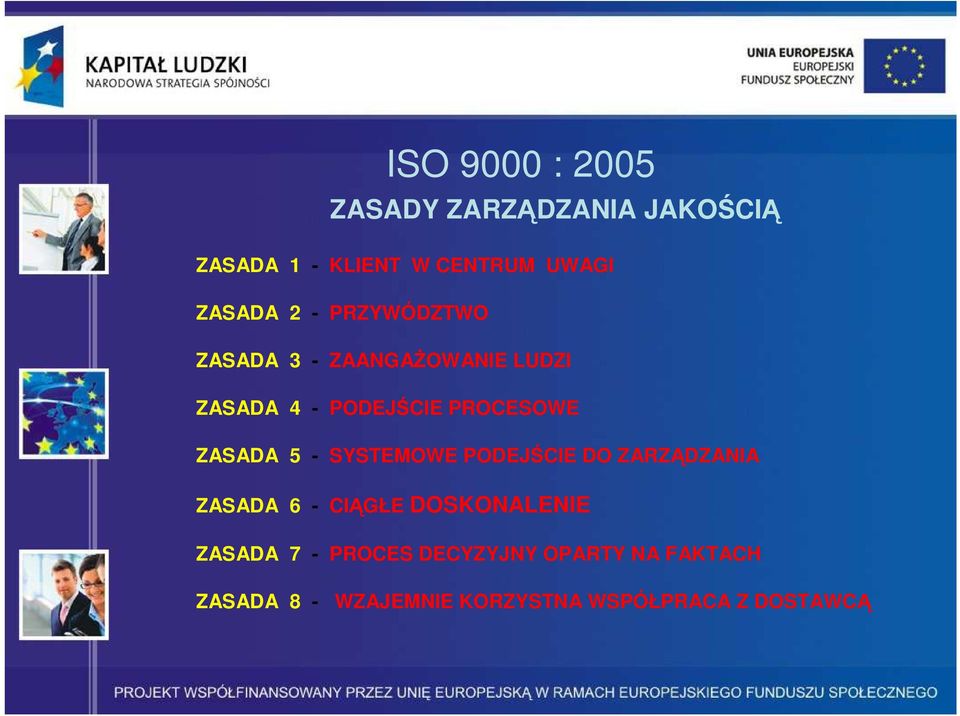 5 - SYSTEMOWE PODEJŚCIE DO ZARZĄDZANIA ZASADA 6 - CIĄGŁE DOSKONALENIE ZASADA 7 -