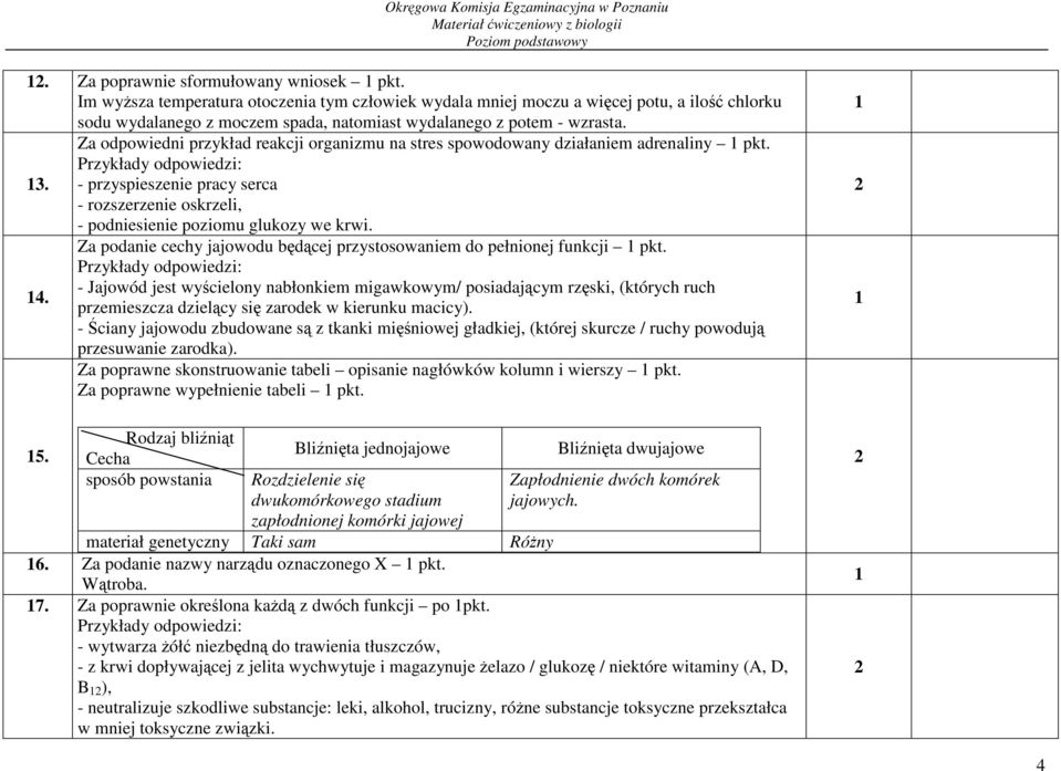 Za odpowiedni przykład reakcji organizmu na stres spowodowany działaniem adrenaliny pkt. 3. - przyspieszenie pracy serca - rozszerzenie oskrzeli, - podniesienie poziomu glukozy we krwi.