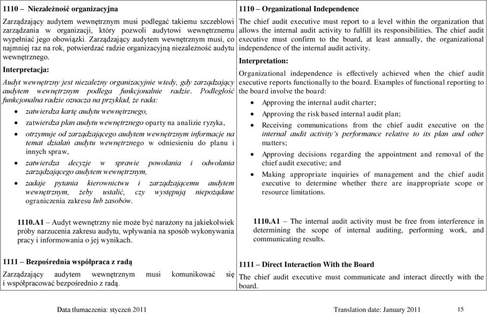 Audyt wewnętrzny jest niezależny organizacyjnie wtedy, gdy zarządzający audytem wewnętrznym podlega funkcjonalnie radzie.