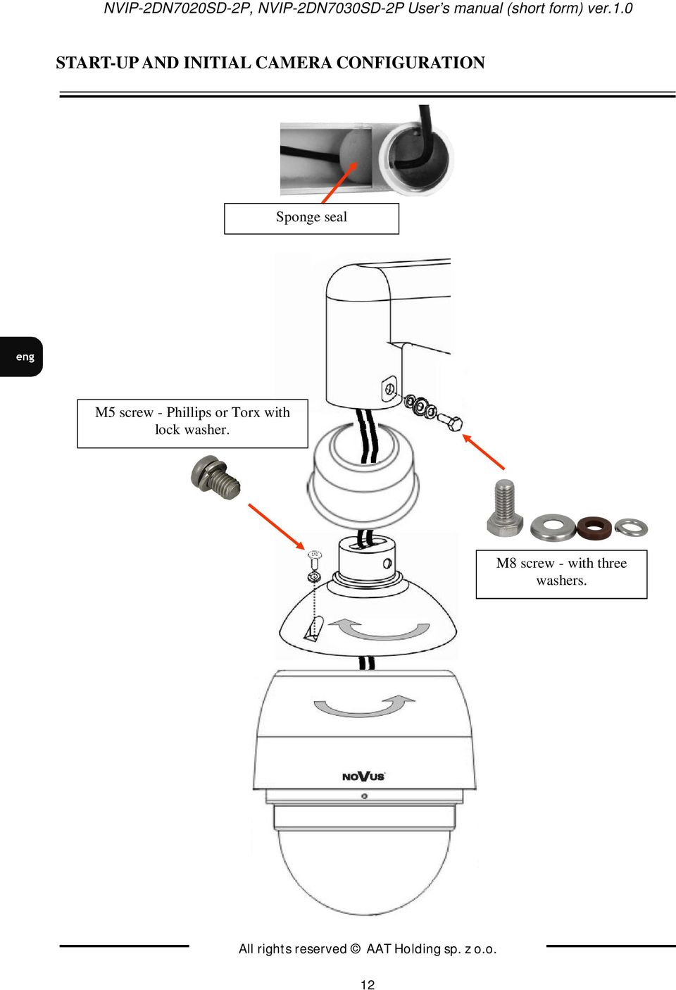 0 START-UP AND INITIAL CAMERA CONFIGURATION Sponge seal M5