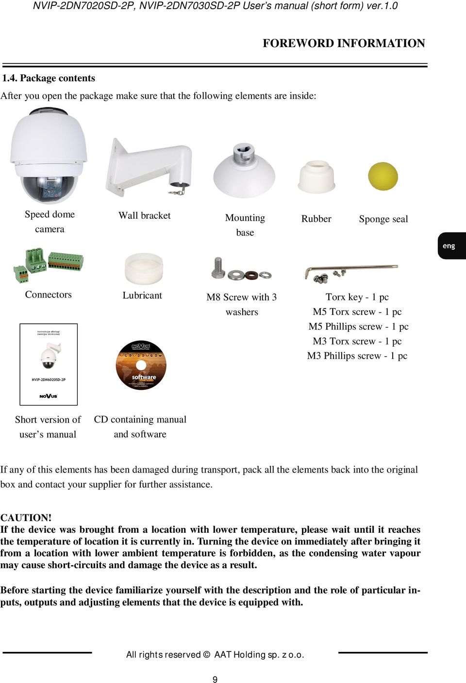 washers Torx key - 1 pc M5 Torx screw - 1 pc M5 Phillips screw - 1 pc M3 Torx screw - 1 pc M3 Phillips screw - 1 pc Short version of user s manual CD containing manual and software If any of this