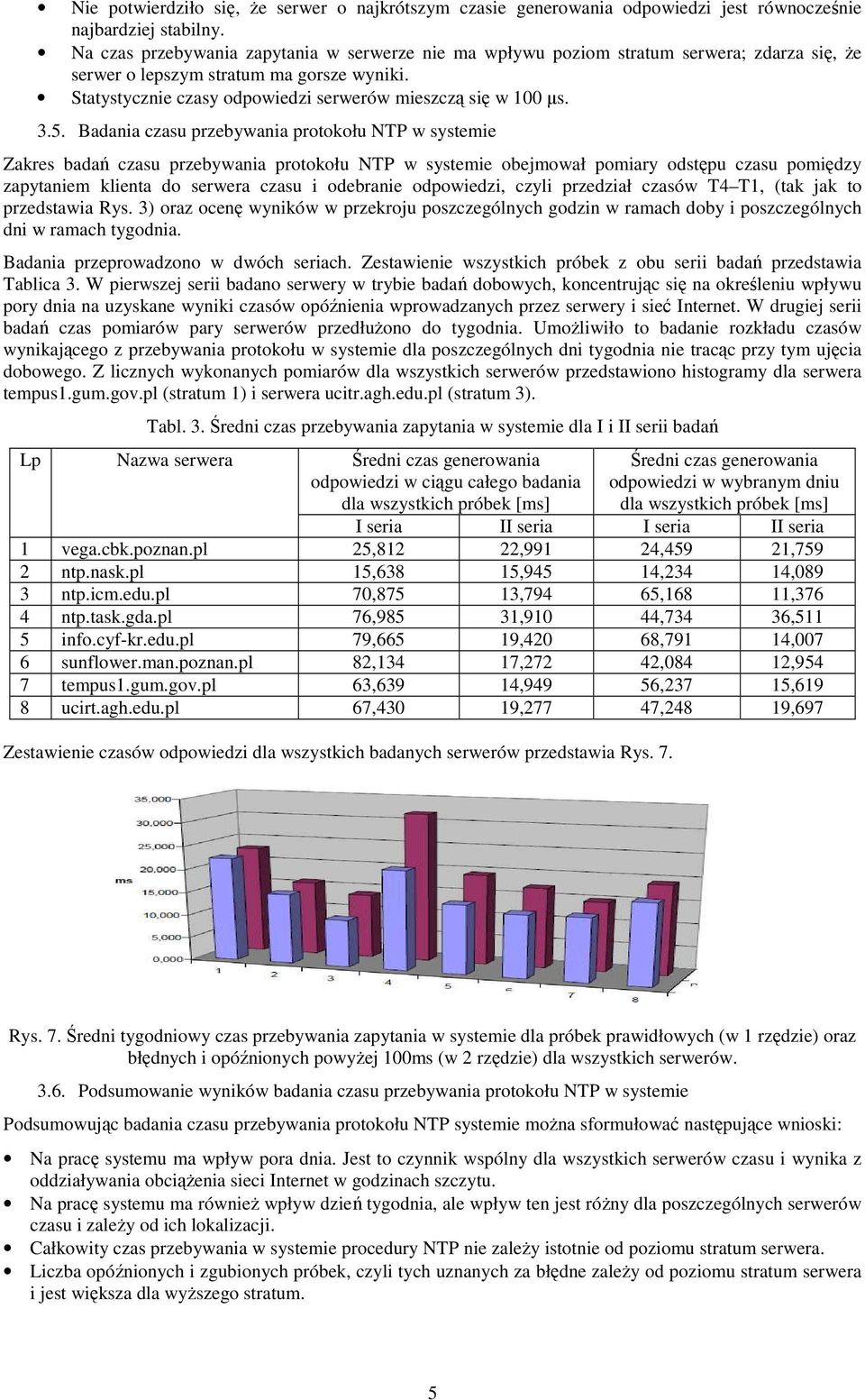 3.5. Badania czasu przebywania protokołu NTP w systemie Zakres badań czasu przebywania protokołu NTP w systemie obejmował pomiary odstępu czasu pomiędzy zapytaniem klienta do serwera czasu i