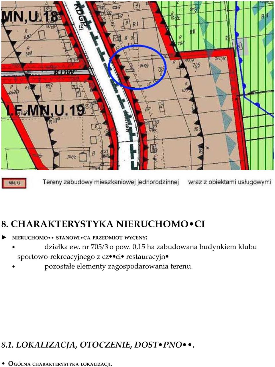 0,15 ha zabudowana budynkiem klubu sportowo-rekreacyjnego z cz ci