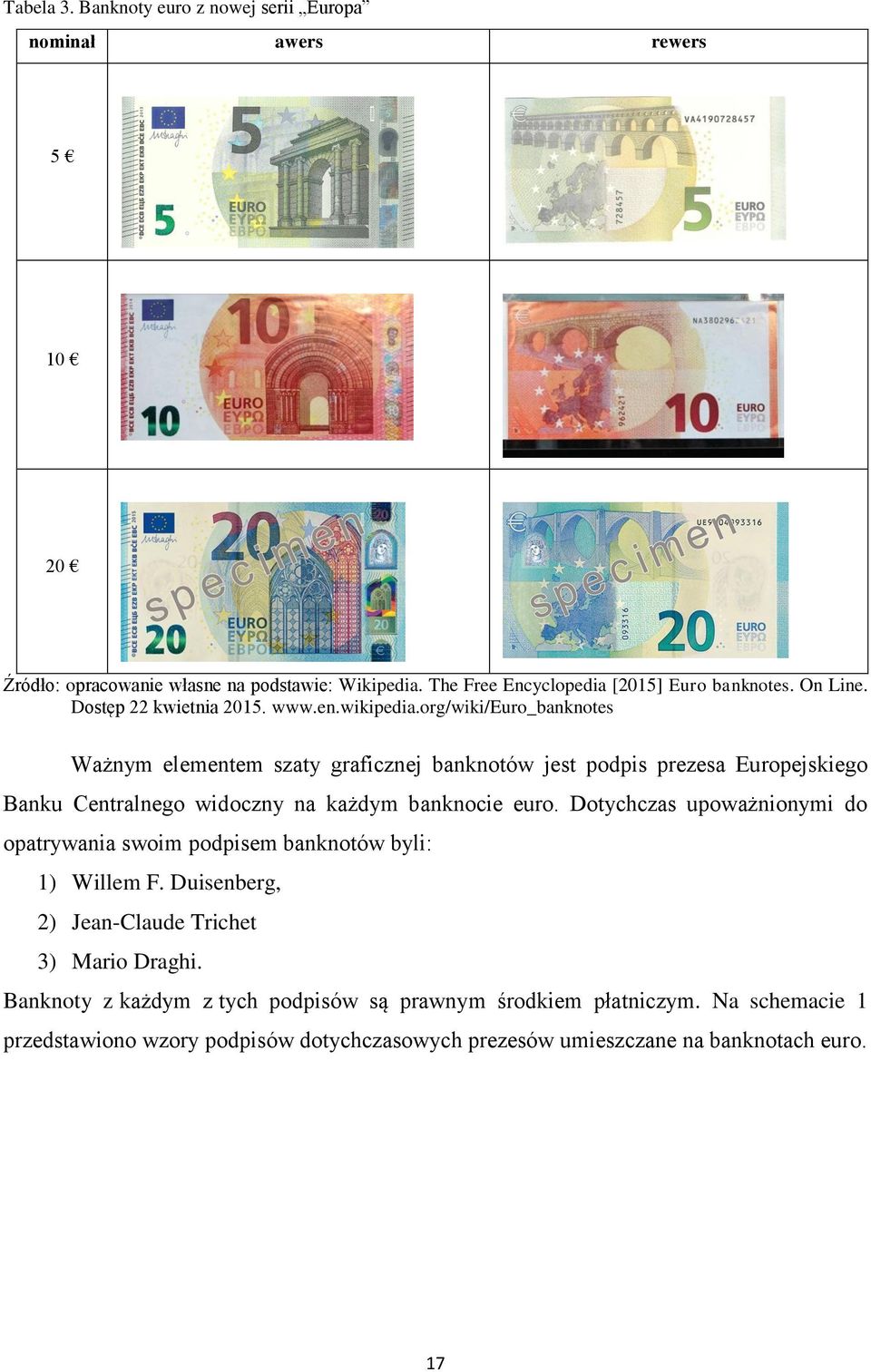 org/wiki/euro_banknotes Ważnym elementem szaty graficznej banknotów jest podpis prezesa Europejskiego Banku Centralnego widoczny na każdym banknocie euro.