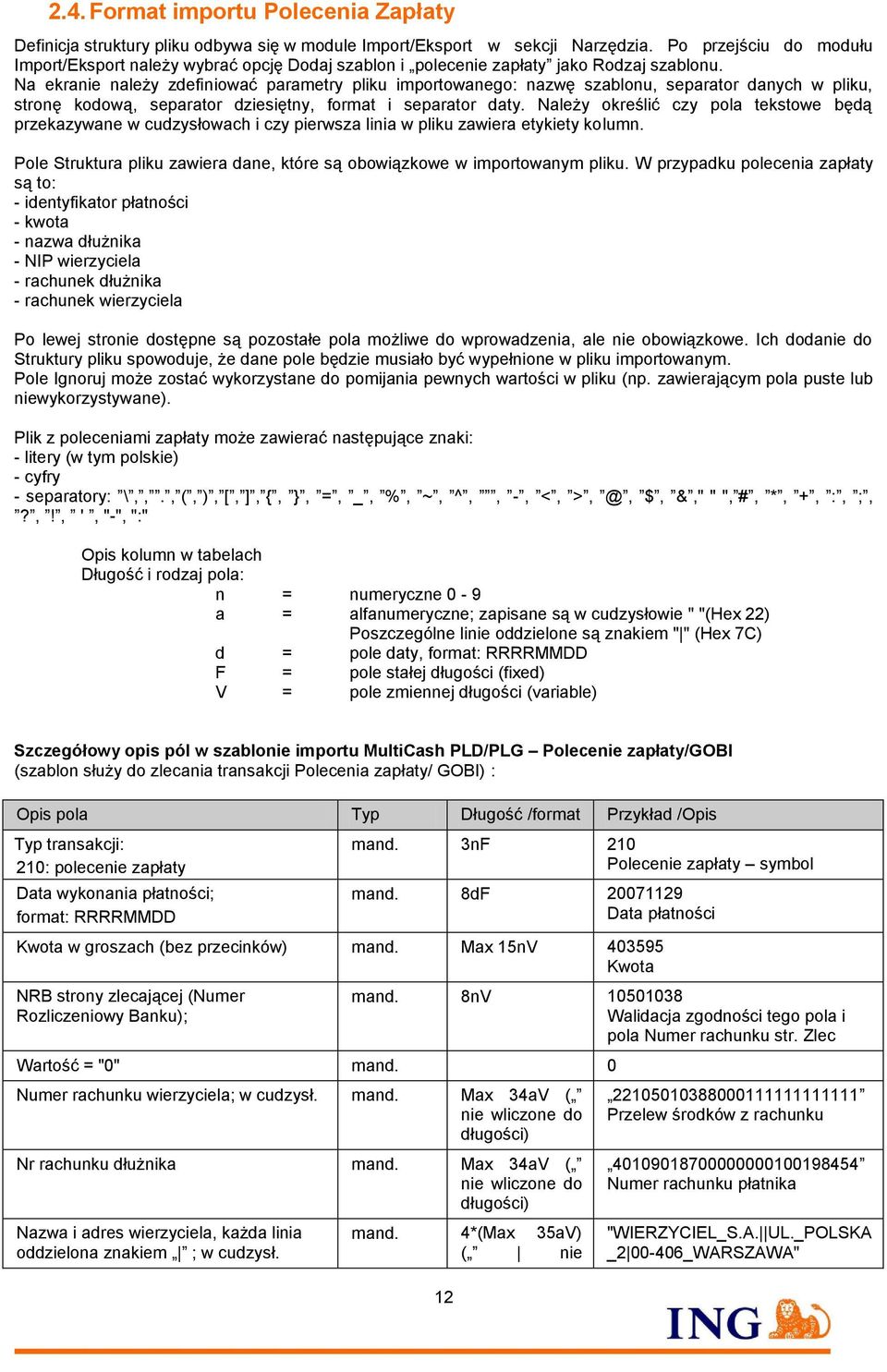 Na ekranie należy zdefiniować parametry pliku importowanego: nazwę szablonu, separator danych w pliku, stronę kodową, separator dziesiętny, format i separator daty.