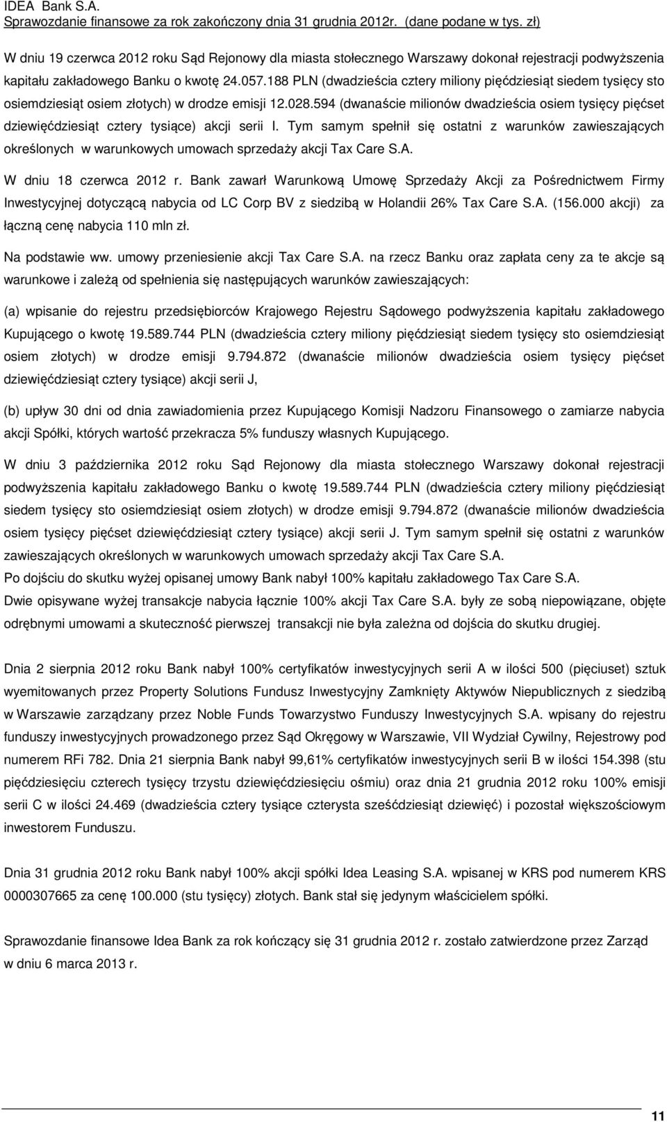 594 (dwanaście milionów dwadzieścia osiem tysięcy pięćset dziewięćdziesiąt cztery tysiące) akcji serii I.