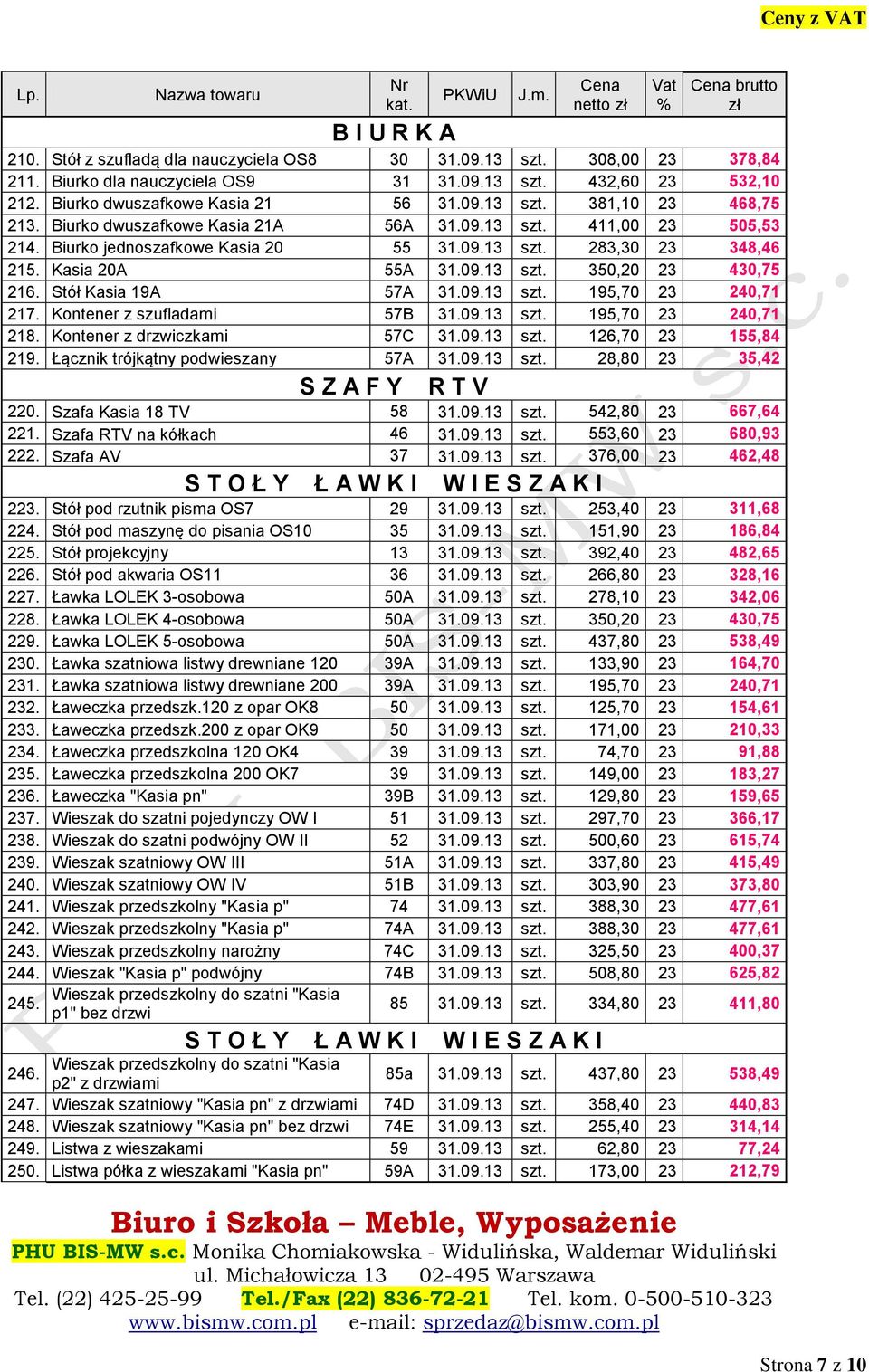 Stół Kasia 19A 57A 31.09.13 szt. 195,70 23 240,71 217. Kontener z szufladami 57B 31.09.13 szt. 195,70 23 240,71 218. Kontener z drzwiczkami 57C 31.09.13 szt. 126,70 23 155,84 219.