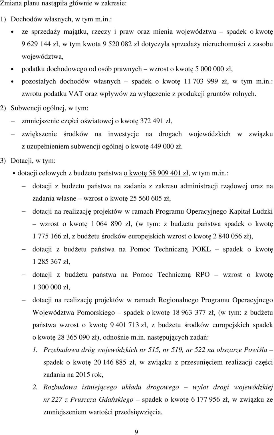 prawnych wzrost o kwotę 5 000 000 zł, pozostałych dochodów własnych spadek o kwotę 11 703 999 zł, w tym m.in.: zwrotu podatku VAT oraz wpływów za wyłączenie z produkcji gruntów rolnych.