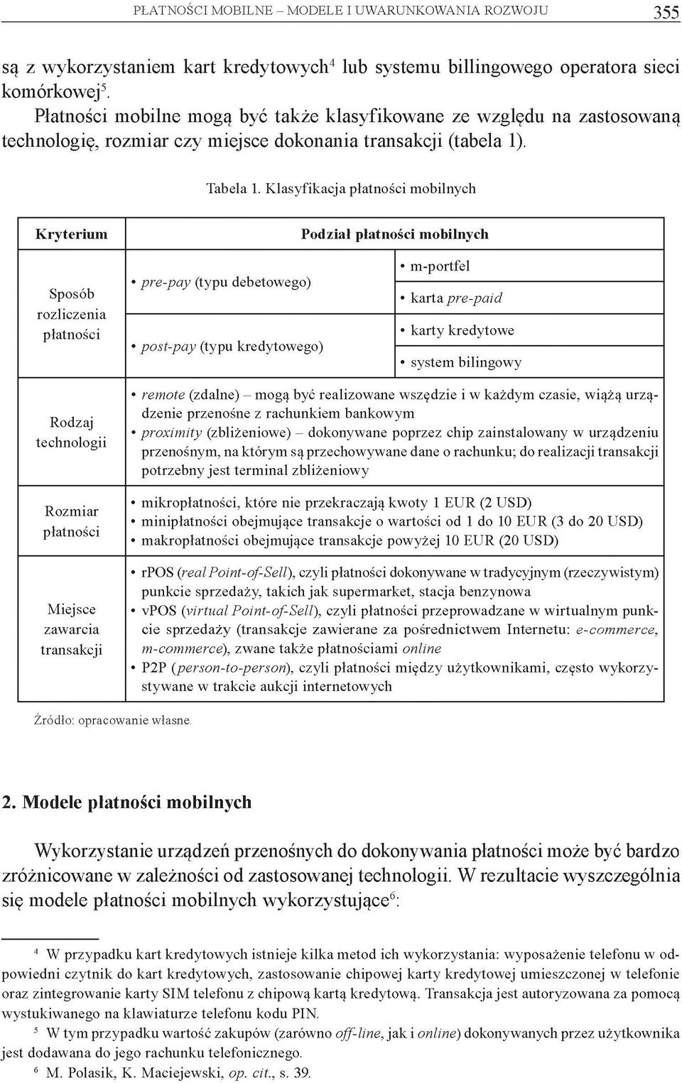 Klasyfikacja płatności mobilnych Kryterium Podział płatności mobilnych Sposób rozliczenia płatności pre-pay (typu debetowego) post-pay (typu kredytowego) m-portfel karta pre-paid karty kredytowe