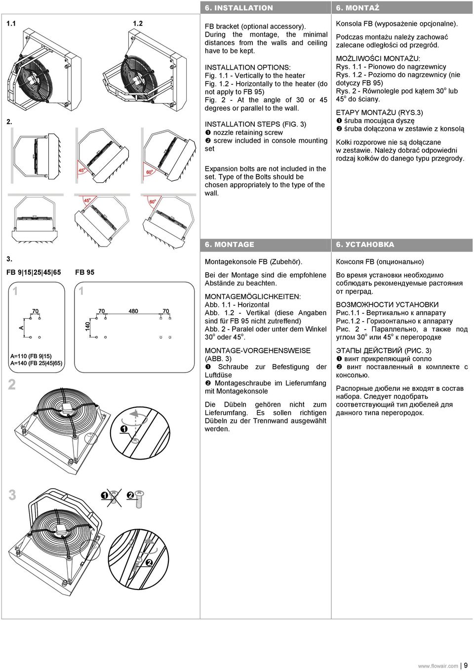 3) nozzle retaining screw screw included in console mounting set Expansion bolts are not included in the set. Type of the Bolts should be chosen appropriately to the type of the wall.