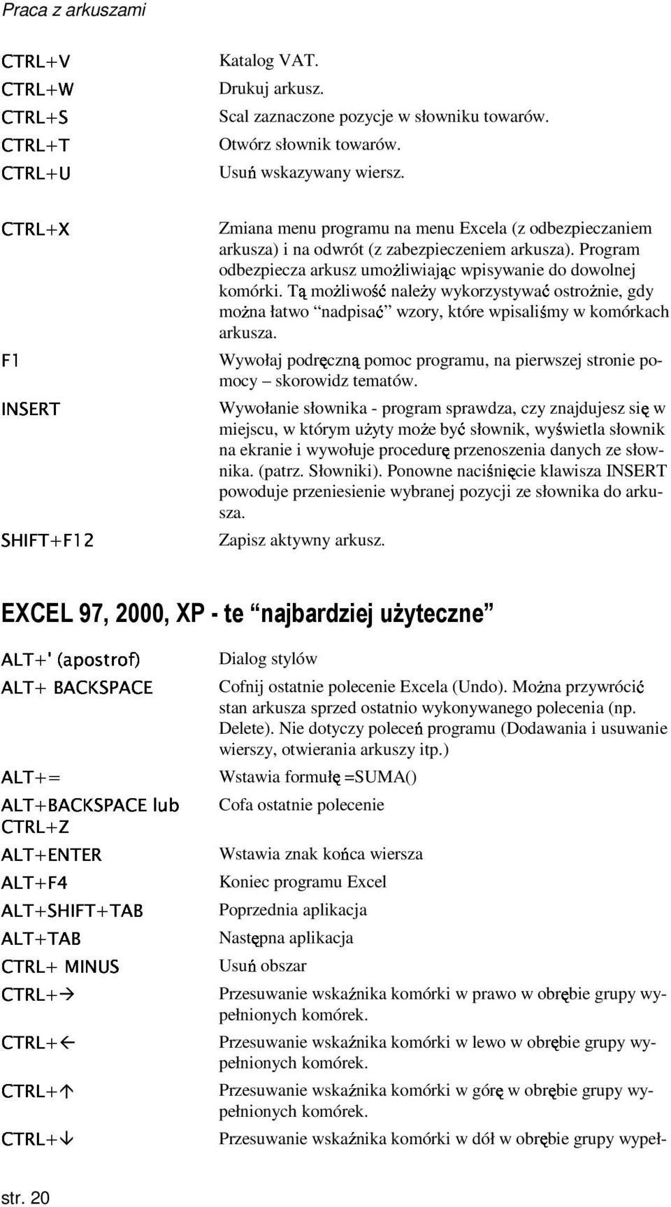 słownik towarów. wskazywany wiersz. menu programu na menu Excela (z odbezpieczaniem arkusza) i na odwrót (z zabezpieczeniem arkusza).