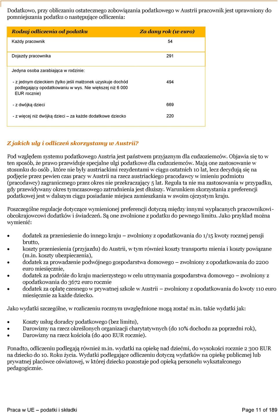 Nie większej niż 6 000 EUR rocznie) - z dwójką dzieci - z więcej niż dwójką dzieci za każde dodatkowe dziecko 494 669 220 Z jakich ulg i odliczeń skorzystamy w Austrii?