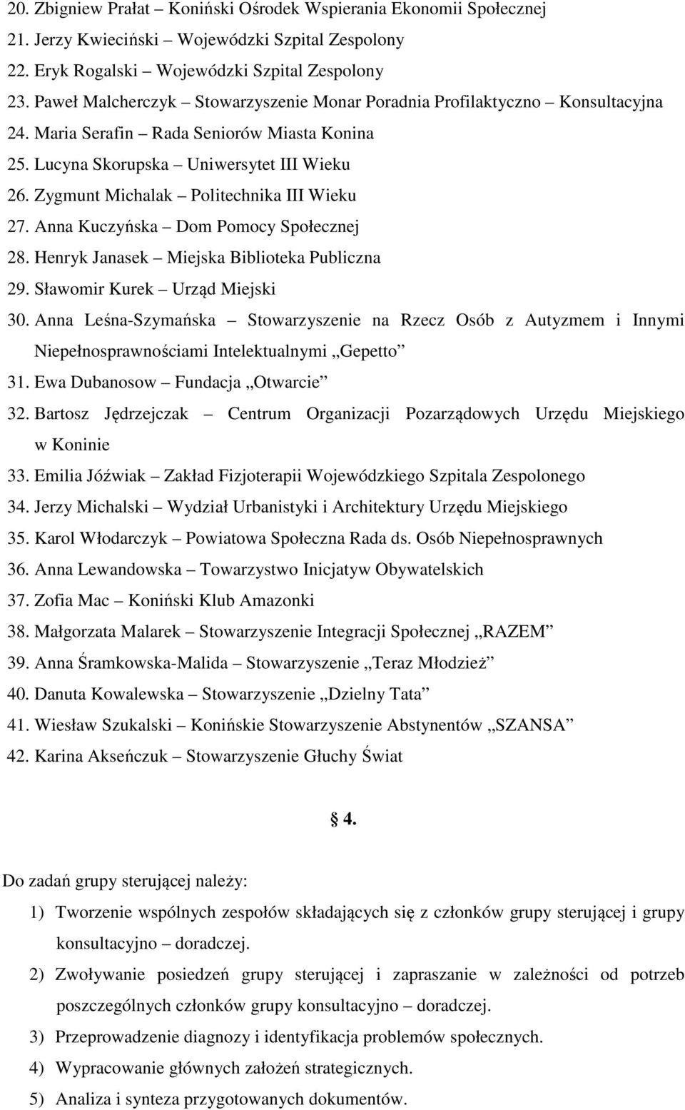 Zygmunt Michalak Politechnika III Wieku 27. Anna Kuczyńska Dom Pomocy Społecznej 28. Henryk Janasek Miejska Biblioteka Publiczna 29. Sławomir Kurek Urząd Miejski 30.