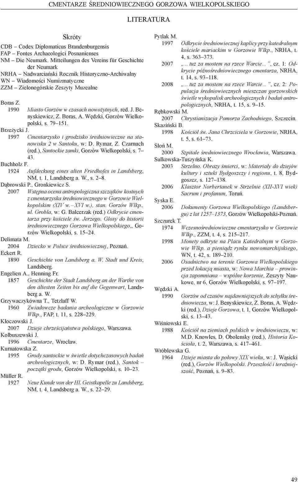 1990 Miasto Gorzów w czasach nowożytnych, red. J. Benyskiewicz, Z. Boras, A. Wędzki, Gorzów Wielkopolski, s. 79 151. Brzeżycki J.