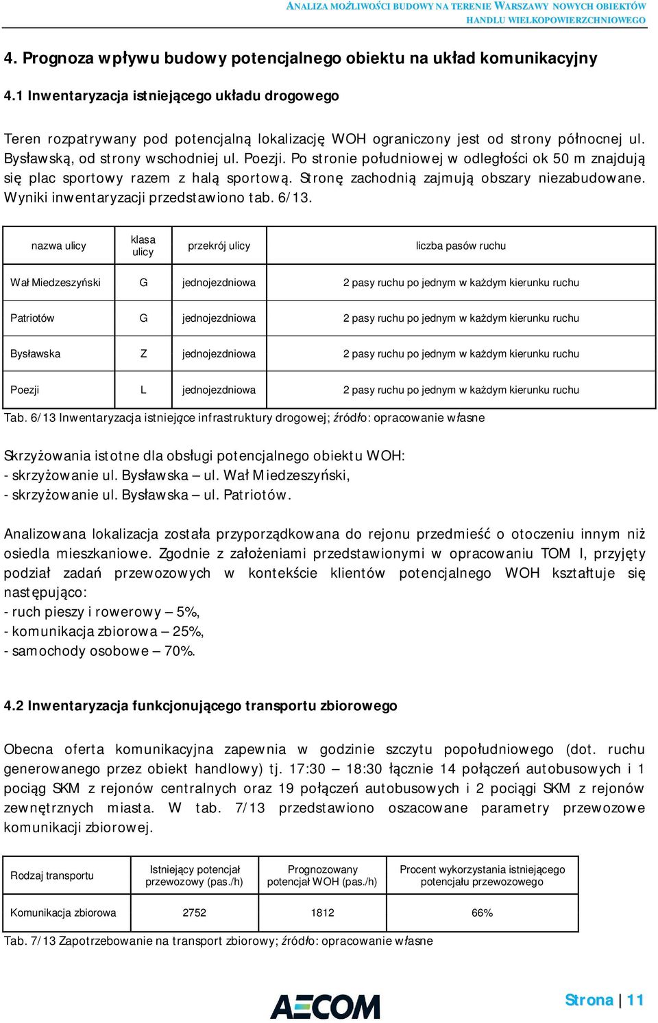 Po stronie po udniowej w odleg ci ok 50 m znajduj si plac sportowy razem z hal sportow. Stron zachodni zajmuj obszary niezabudowane. Wyniki inwentaryzacji przedstawiono tab. 6/13.