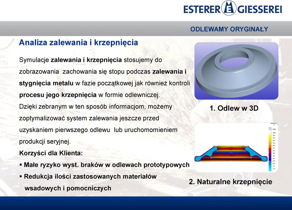 Dzięki zebranym w ten sposób informacjom, możemy zoptymalizować system zalewania jeszcze przed uzyskaniem pierwszego odlewu lub uruchomomieniem