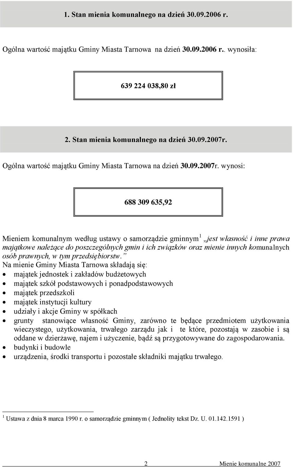 wynosi: 688 309 635,92 Mieniem komunalnym według ustawy o samorządzie gminnym 1 jest własność i inne prawa majątkowe należące do poszczególnych gmin i ich związków oraz mienie innych komunalnych osób