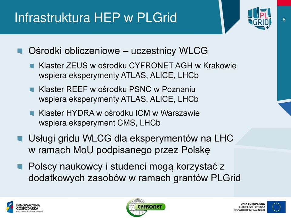LHCb Klaster HYDRA w ośrodku ICM w Warszawie wspiera eksperyment CMS, LHCb Usługi gridu WLCG dla eksperymentów na LHC