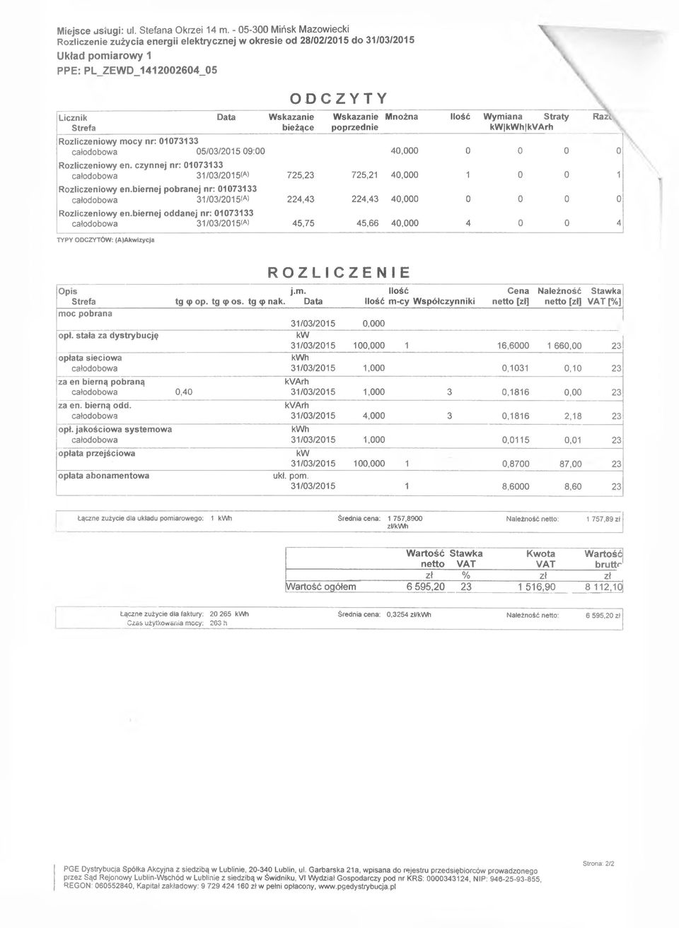 01073133 05/03/2015 09:00 40,000 0 0 0 0 Rozliczeniowy en. czynnej nr: 01073133 31/03/2015<A> 725,23 725,21 40,000 1 0 0 1 Rozliczeniowy en.