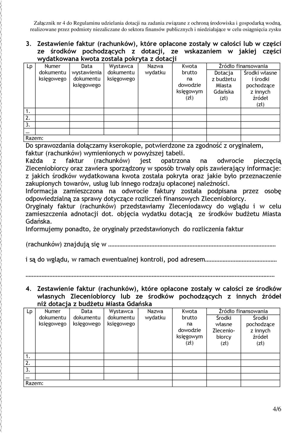 Razem: Do sprawozdania dołączamy kserokopie, potwierdzone za zgodność z oryginałem, faktur (rachunków) wymienionych w powyŝszej tabeli.