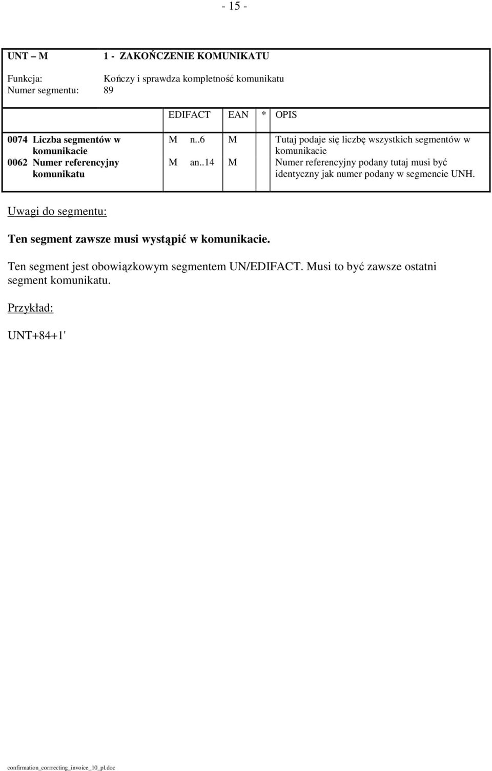 .14 M Numer referencyjny podany tutaj musi być identyczny jak numer podany w segmencie UNH.