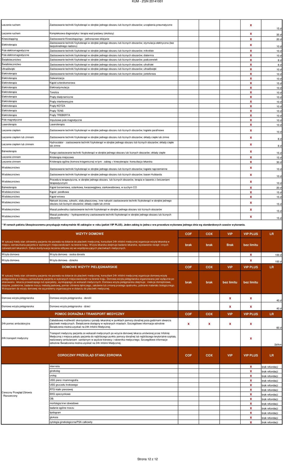 (bez Elektroterapia bezpośredniego nadzoru) 10 zł Pole elektromagnetyczne Zastosowanie techniki fizykoterapii w obrębie jednego obszaru lub licznych obszarów; mikrofale 10 zł Pole elektromagnetyczne
