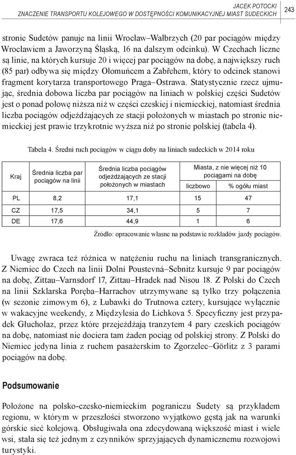 W Czechach liczne są linie, na których kursuje 20 i więcej par pociągów na dobę, a największy ruch (85 par) odbywa się między Ołomuńcem a Zabřehem, który to odcinek stanowi fragment korytarza