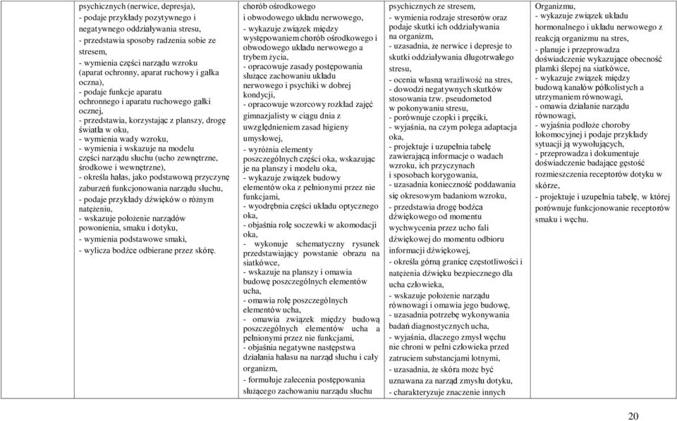 wymienia i wskazuje na modelu części narządu słuchu (ucho zewnętrzne, środkowe i wewnętrzne), - określa hałas, jako podstawową przyczynę zaburzeń funkcjonowania narządu słuchu, - podaje przykłady