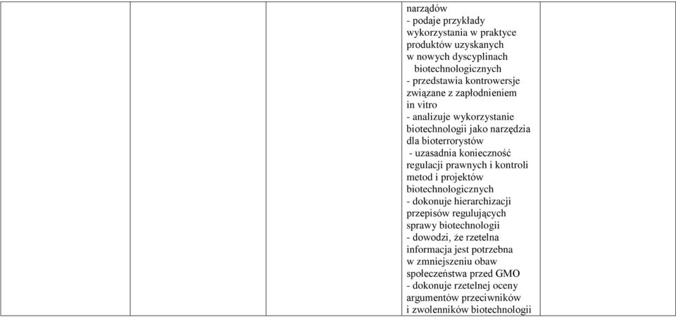 prawnych i kontroli metod i projektów biotechnologicznych - dokonuje hierarchizacji przepisów regulujących sprawy biotechnologii - dowodzi, że