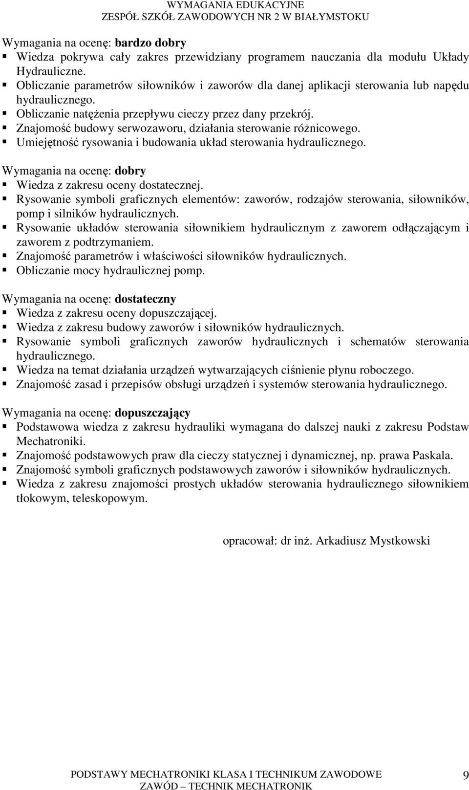 Wiedza z zakresu oceny dostatecznej. Rysowanie symboli graficznych elementów: zaworów, rodzajów sterowania, siłowników, pomp i silników hydraulicznych.