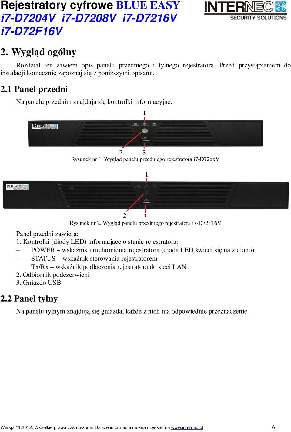 Wygląd panelu przedniego rejestratora Panel przedni zawiera: 1.