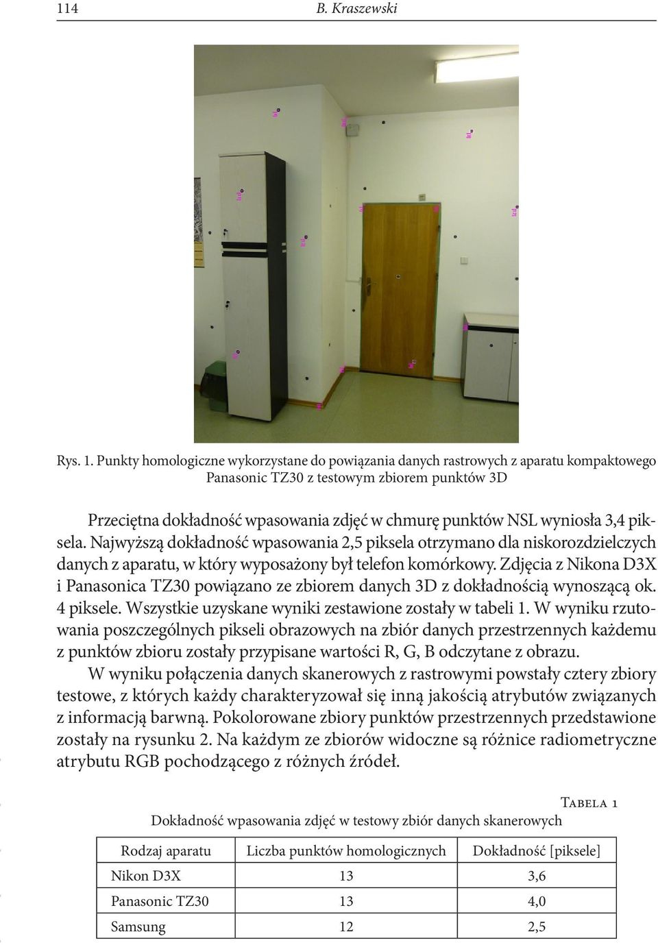 wyniosła 3,4 piksela. Najwyższą dokładność wpasowania 2,5 piksela otrzymano dla niskorozdzielczych danych z aparatu, w który wyposażony był telefon komórkowy.