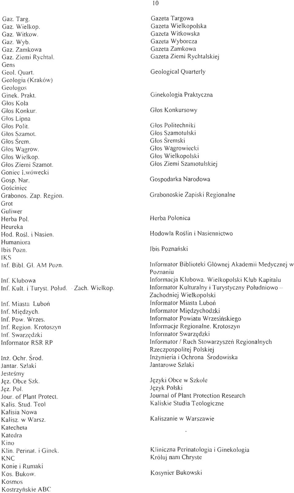 Humaniora Ibis Pozn. IKS In[ Bib l. GL AM Pozn. Inf Klubowa In[ Kult. i Turyst. Połud. - Zach. Wielkop. Inf. Miasta Luboll Inf. Międzych. Inf. Pow. Wrzes. lnf. Region.